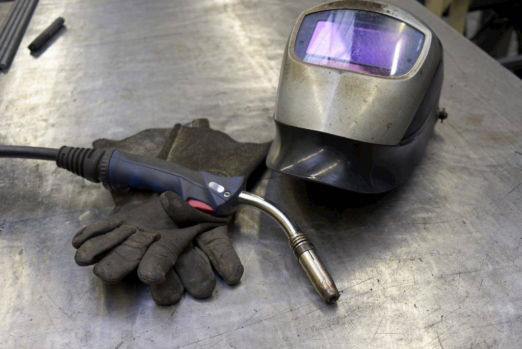 Welding protective equipment on workbench